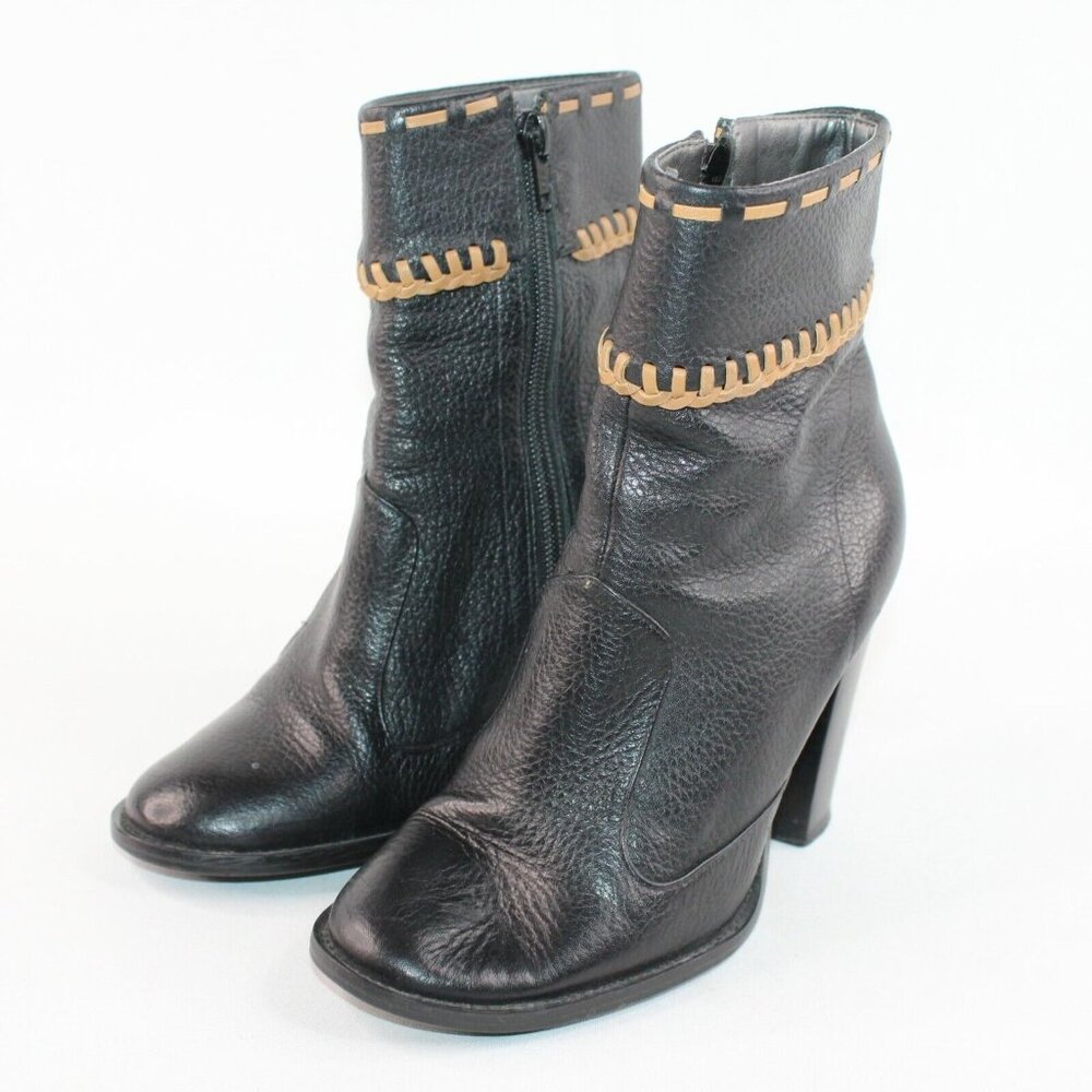 Carlos By Carlos Santana Womens 5M Black Leather Side Zip Ankle High Heel Boots - Picture 4 of 12